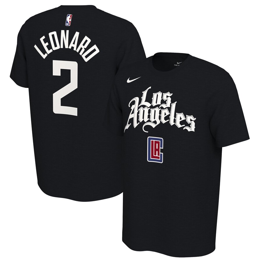 Men 2020 NBA Nike Kawhi Leonard LA Clippers Black 201920 Earned Edition Name  Number TShirt.